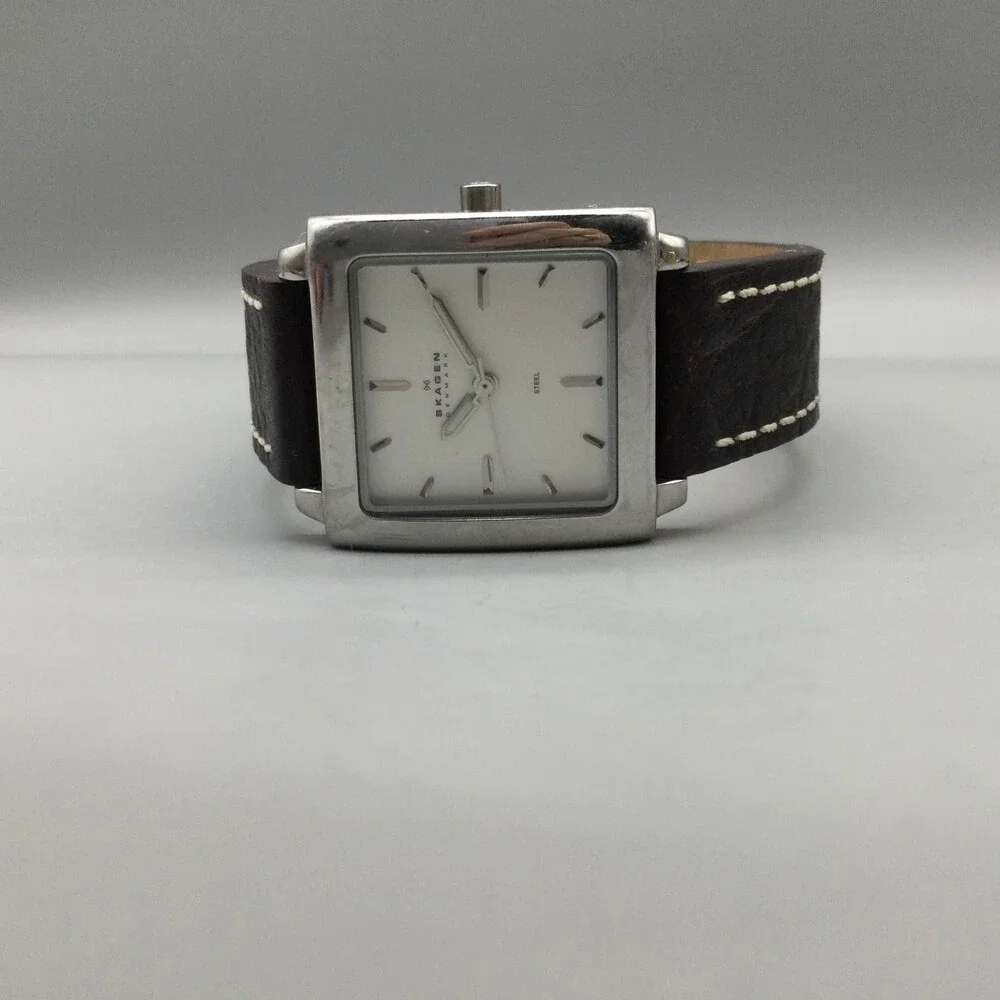 Skagen Womens Watch 29mm White Dial Brown Leather Stainless 251SSLMW New Battery
